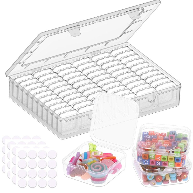 Bead Organizer Box Set 61 pcs Clear Plastic Storage Containers with Labels