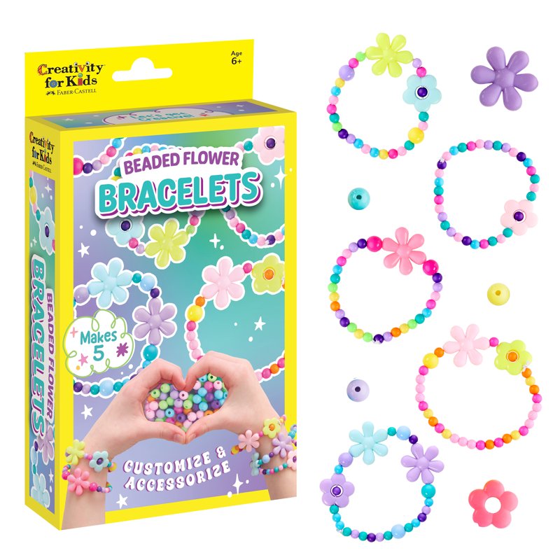 Beaded Flower Bracelet Kit for Kids - Make 5 Colorful DIY Friendship Bracelets