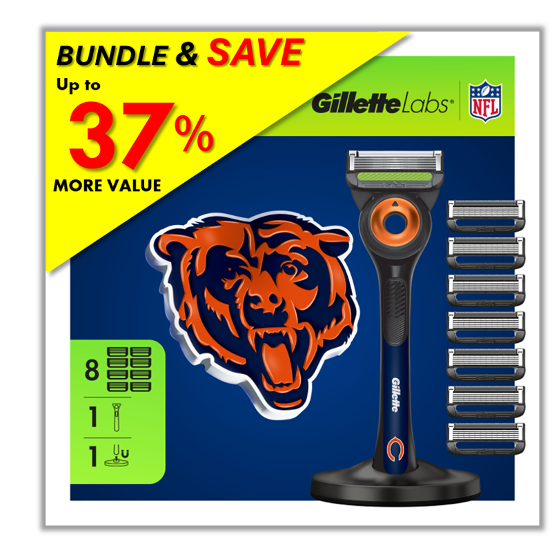 Gillette Labs Bears Gameday Razor Bundle with Blade Refills & Magnetic Stand