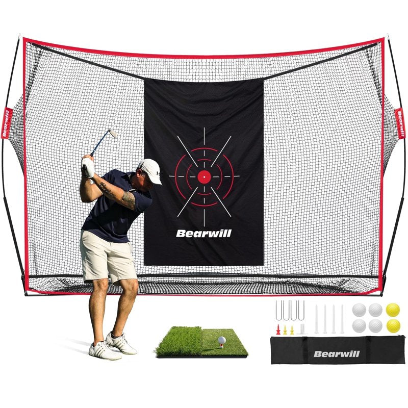 Bearwill 10x7 ft Golf Practice Net with Mat, Target Cloth & Carry Bag