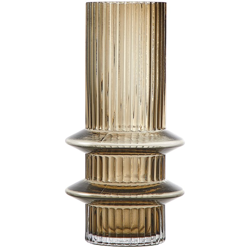 8.5-Inch Tall Ribbed Glass Vase - Oyster Gray Modern Floral Display