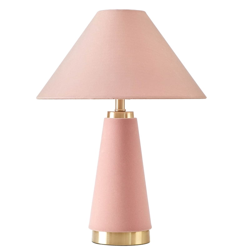 Pink Velvet Table Lamp with Rose Accent - 19-inch Decor Light