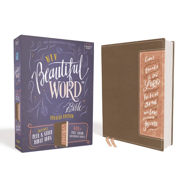 NIV Beautiful Word Bible with Peel & Stick Tabs - Hardcover, Brown & Pink