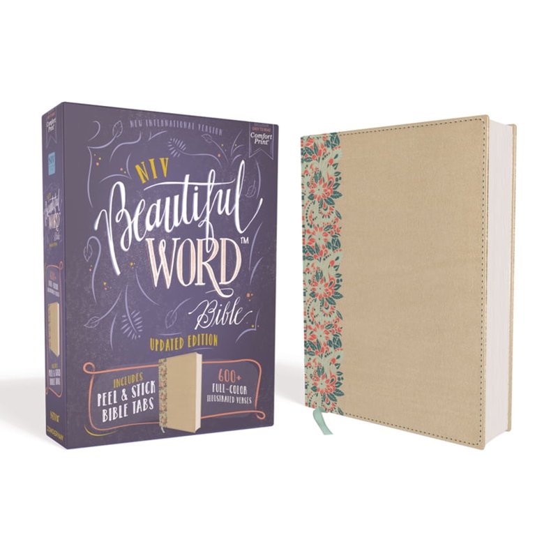 NIV Beautiful Word Bible with Peel & Stick Tabs Hardcover Leathersoft Red Floral