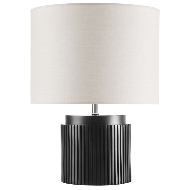 Modern Black Faux Wood 14-Inch Table Lamp with Linen Shade