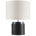 Modern Black Faux Wood 14-Inch Table Lamp with Linen Shade