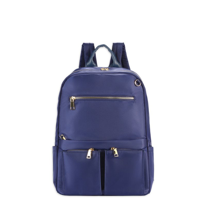 Navy Nylon Dome Backpack with Front Pockets - Medium Size, Adjustable Straps