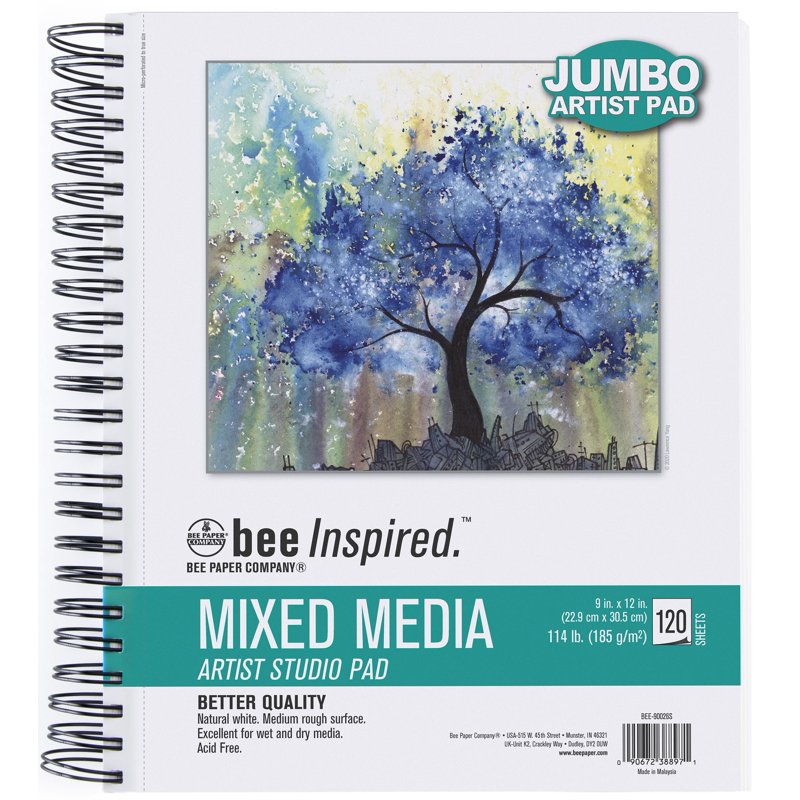 Bee Inspired Mixed Media Sketchbook Pad - 120 Sheets, Heavyweight Spiral Bound 9x12