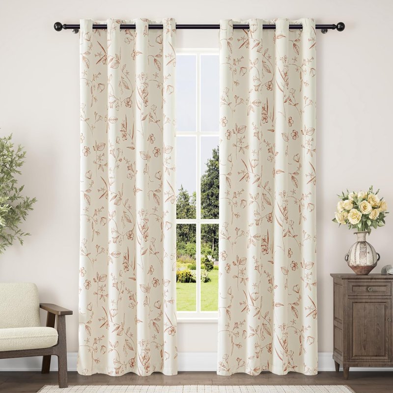 Blackout Floral Curtains - Thermal Insulated Room Darkening Drapes for Living Room & Bedroom