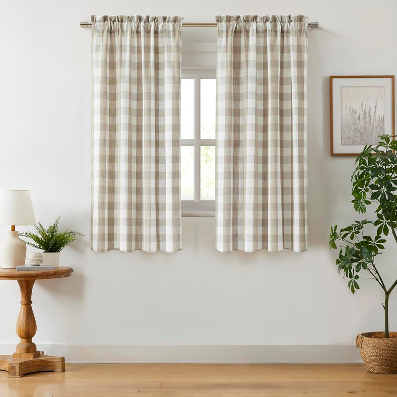 Buffalo Plaid Window Curtain Panels - Rustic Farmhouse Style 40x63 Inches