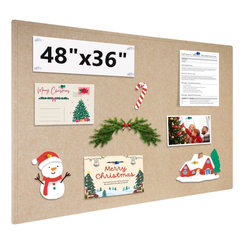 Foldable Felt Bulletin Board with Self-Adhesive Tape - 48x36 or 60x36 Inches, Decorative Cork Notice Pin Board for Office, School, Home