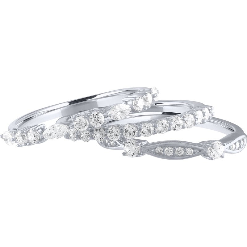Simulated Diamond Stackable Rings in Sterling Silver - Adjustable Sizes