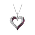 Sterling Silver Plated Heart Pendant with Simulated Ruby and CZ Accents - 18 Inch Chain