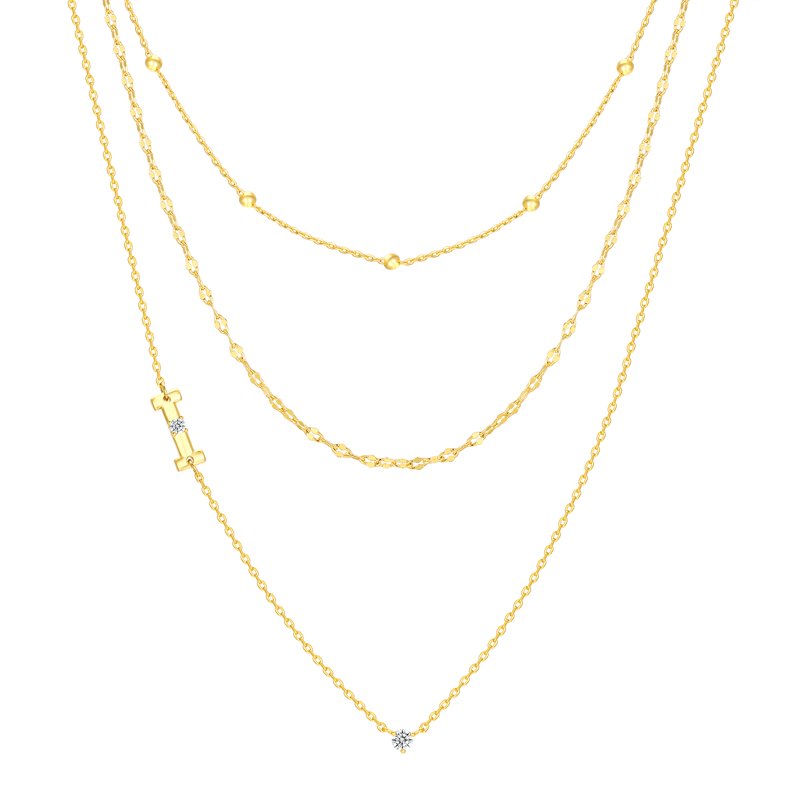 Gold Flash Plated Initial Necklace Set with Cubic Zirconia - Multiple Charms