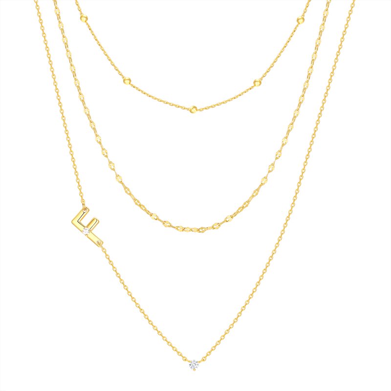 Initial Necklace Set with 14K Gold Flash Plating and Cubic Zirconia - Multiple Letters