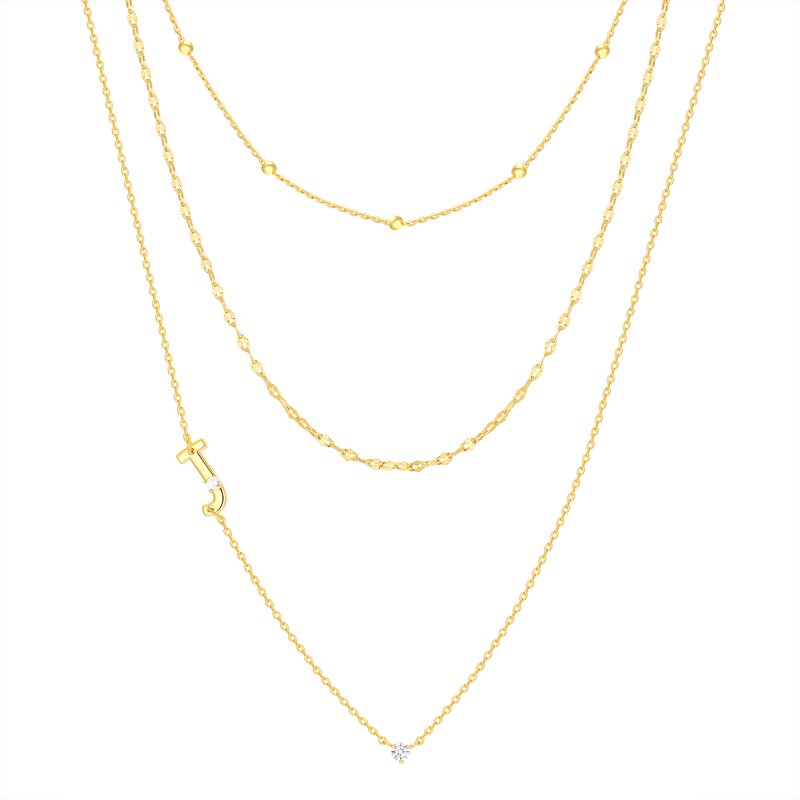 Gold Flash Plated Initial Necklace Set with Cubic Zirconia - Multiple Letters