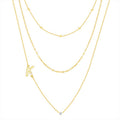 Initial Necklace Set with Cubic Zirconia and 14K Gold Flash Plating – Multiple Charms