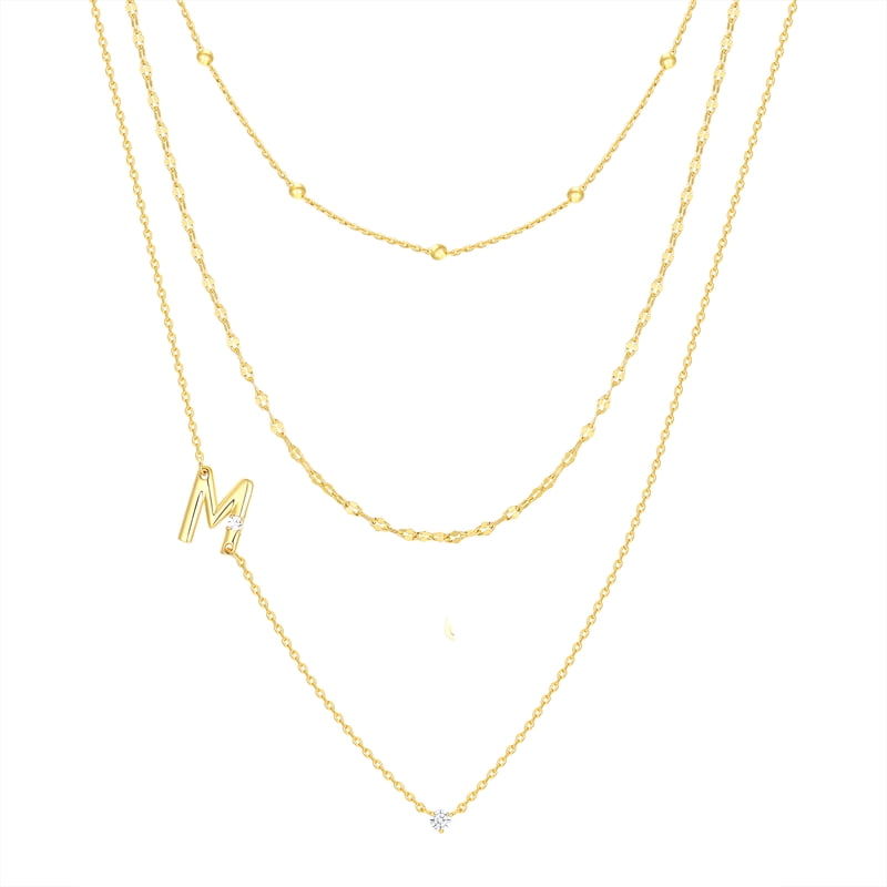 Gold Plated Initial Necklace Set with Cubic Zirconia - Multiple Letters
