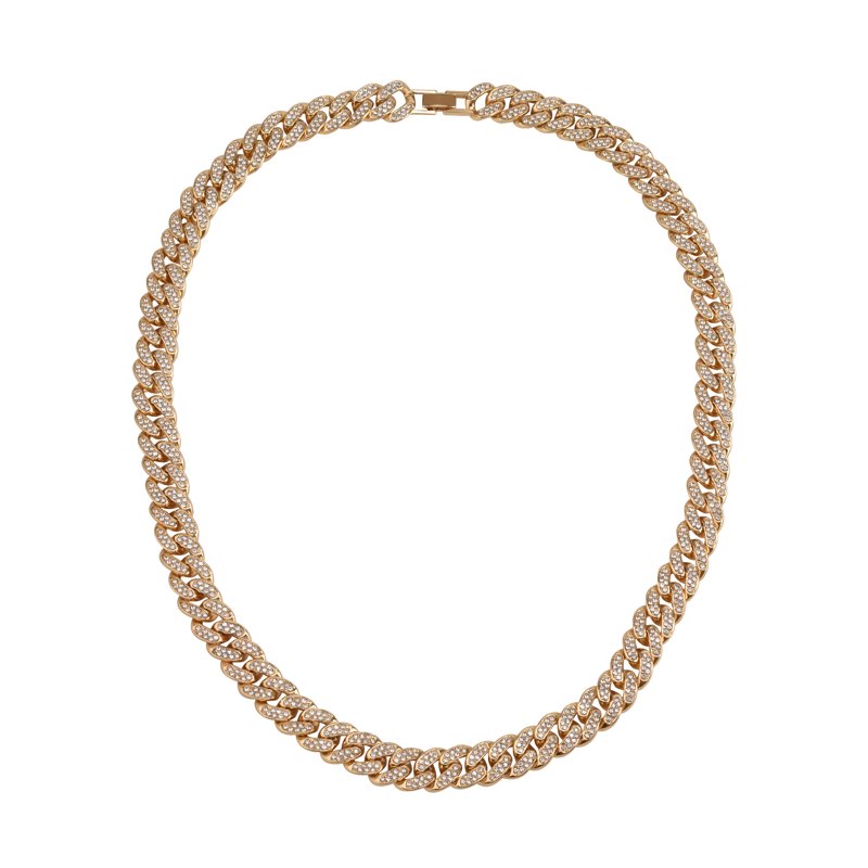 Men's Goldtone CZ Chain Necklace with Curb Style Link and Lobster Claw Clasp