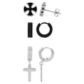 Men's Stainless Steel Earring Set - Cross, Hoop & Drop Styles, Gift Ready