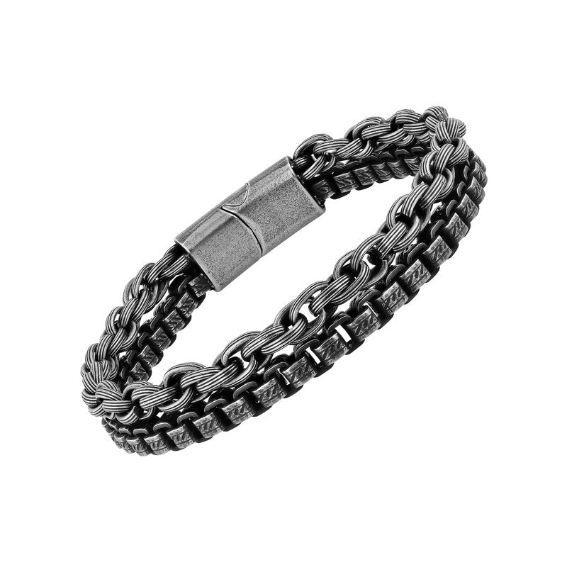 Men's Stainless Steel Gunmetal Tone Stackable Bracelet - Gift-Ready