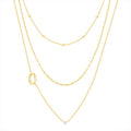 Initial Necklace Set with 3 Gold Flash-Plated Chains and Cubic Zirconia - All Letters