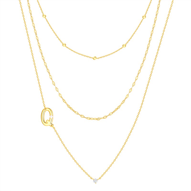 Initial Necklace Set in 14K Gold Flash Plated Brass with Cubic Zirconia - Multiple Letters