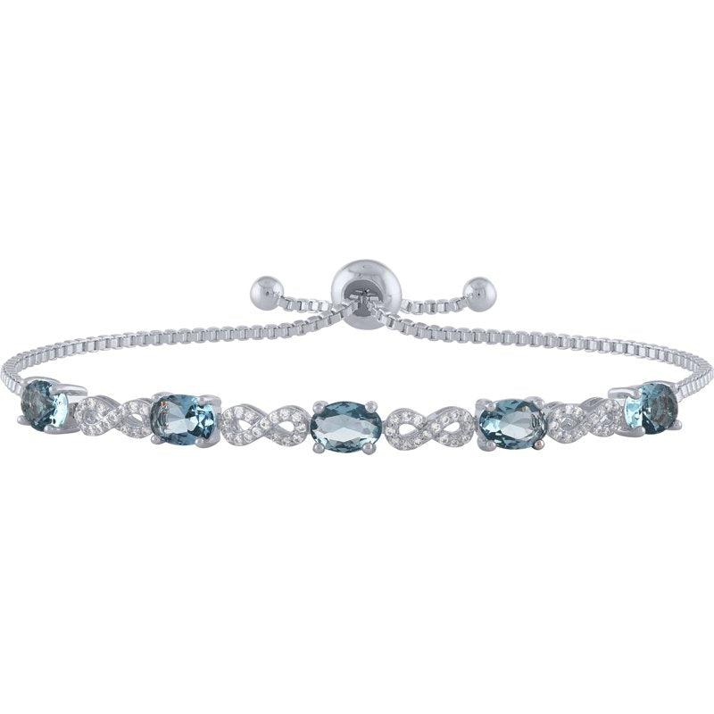 Sterling Silver Plated Blue Topaz & CZ Infinity Bracelet - Adjustable Gift
