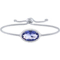 Sterling Silver Plated Tanzanite and CZ Oval Adjustable Bracelet