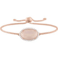 Sterling Silver Plated Moonstone & CZ Oval Adjustable Bracelet