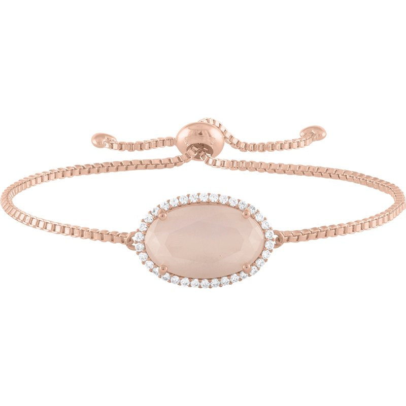 Sterling Silver Plated Moonstone & CZ Oval Adjustable Bracelet