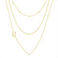 Initial Necklace Set in 14K Gold Flash Plated with Cubic Zirconia, Multiple Charms