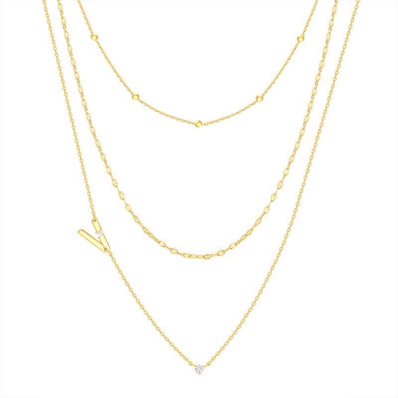 Gold Flash Plated Initial Necklace Set with Cubic Zirconia - Multiple Charms
