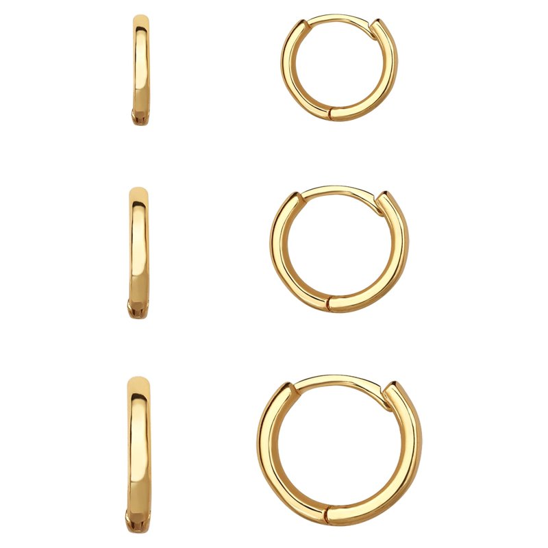 Women's Graduated Hoop Earrings Set - 14kt Gold Flash Plated Brass, Multiple Sizes