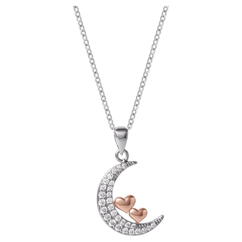 Women's Pink Gold Plated Cubic Zirconia Pendant Necklace, 18 Inch +2 Inch Extender