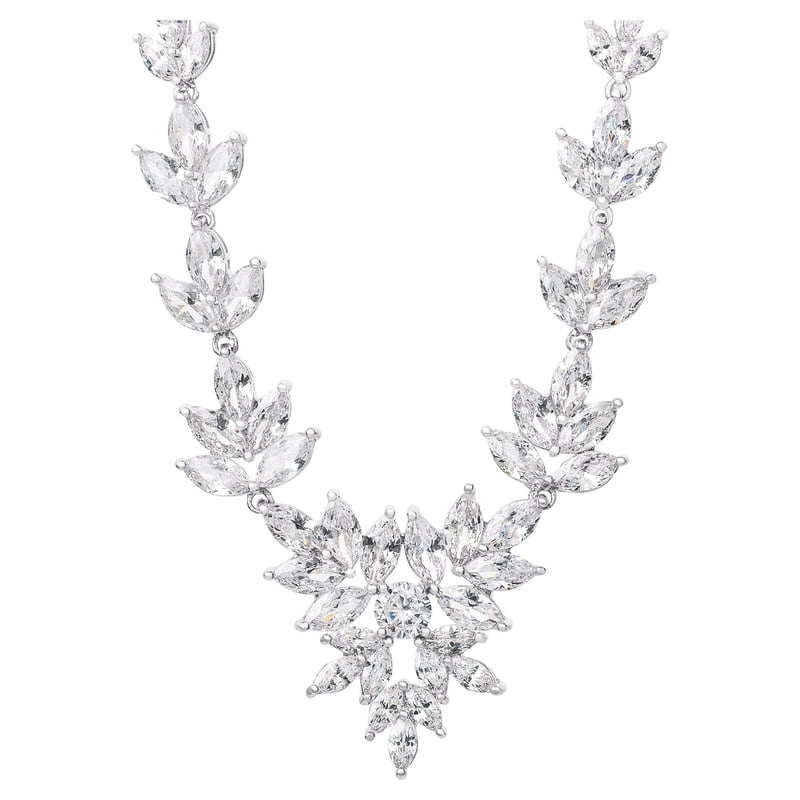 Sterling Silver and Cubic Zirconia Leaves Necklace - 18 Inch with Extender