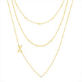 Initial Necklace Set with Cubic Zirconia in 14K Gold Flash Plated Brass – Multiple Letters