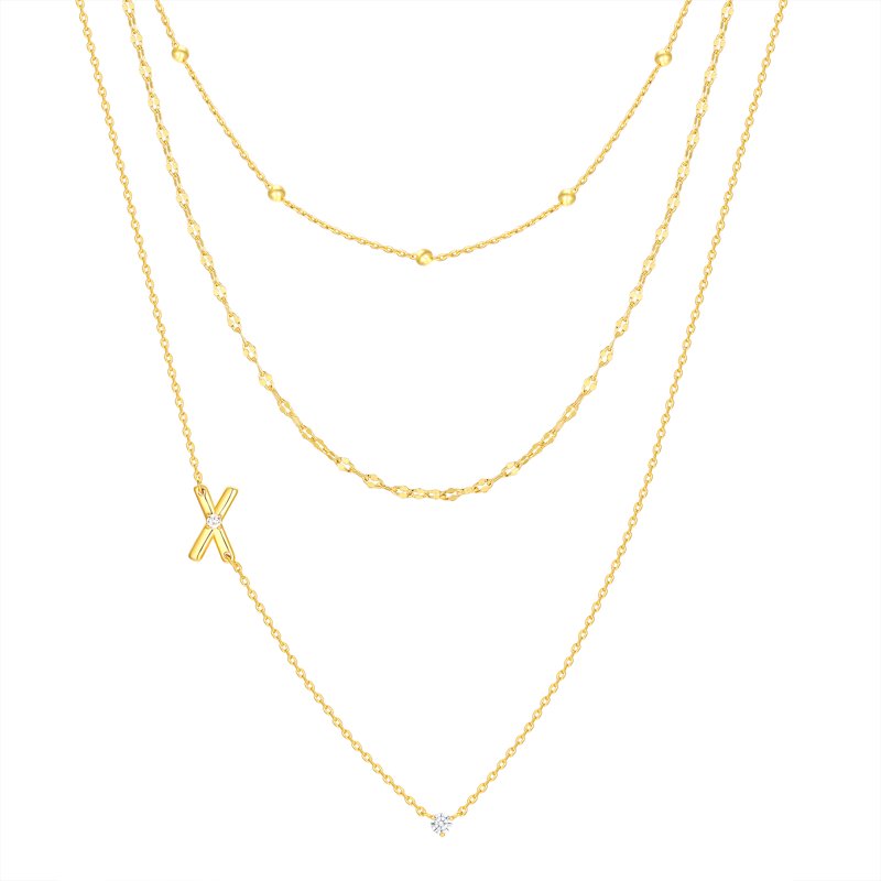Initial Necklace Set with Cubic Zirconia in 14K Gold Flash Plated Brass – Multiple Letters