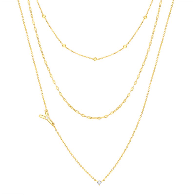 Gold Flash Plated Initial Necklace Set with Cubic Zirconia - All Letters, 16-18 Inch Layers