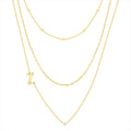 Initial Necklace Set with Cubic Zirconia - 14KT Gold Flash Plated Jewelry