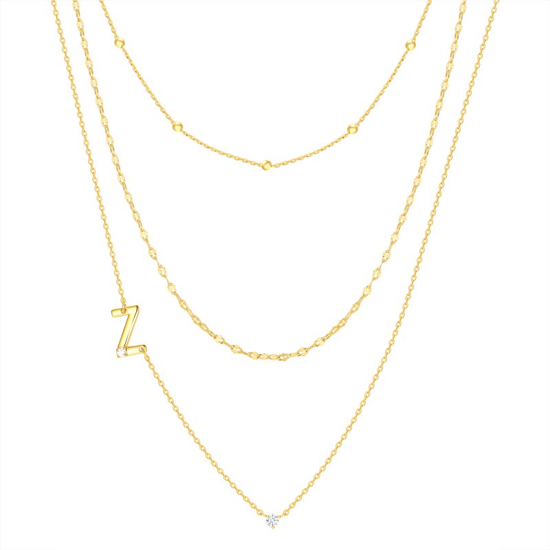 Initial Necklace Set with Cubic Zirconia - 14KT Gold Flash Plated Jewelry