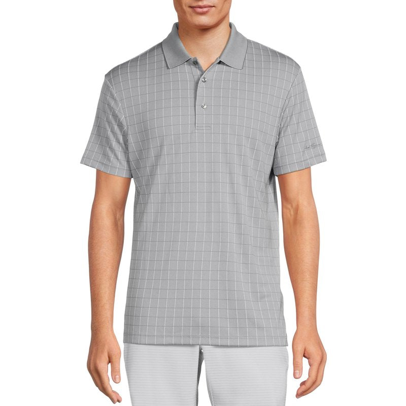Ben Hogan Windowpane Golf Polo Shirt for Men – Gray, Size L (Textured Jacquard)