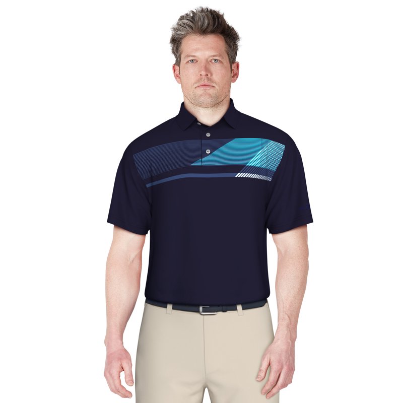 Men's Golf Polo Shirt with UV Sun Protection & Moisture Wicking - Asymmetric Chest Stripe