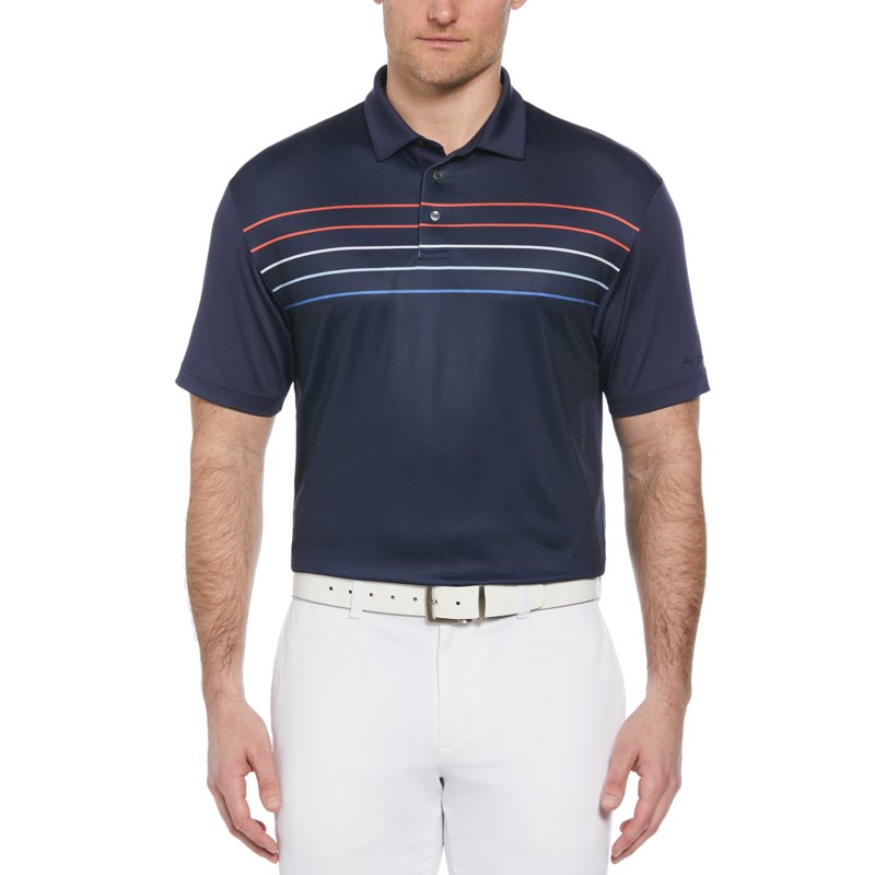 Men's Golf Polo Shirt with Color Block Chest Print and UV Sun Protection