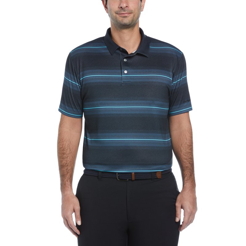 Men's Heathered Stripe Golf Polo Shirt - Performance Moisture-Wicking Sun Protection