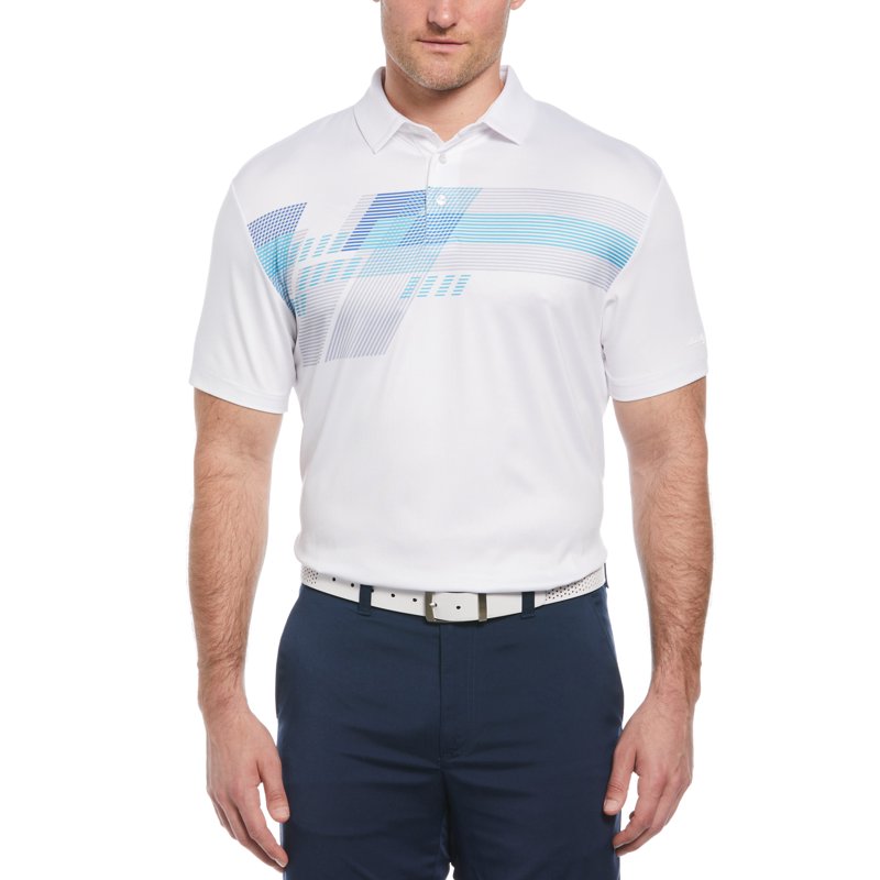 Men's Golf Polo Shirt with Color Block Chest Print and UV Sun Protection