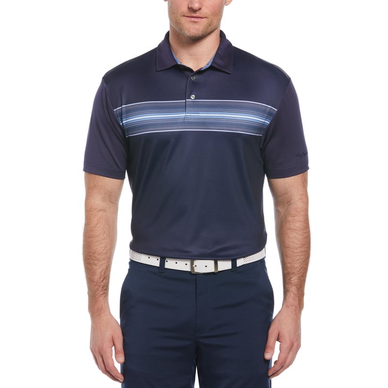 Men's Golf Polo Shirt with Color Block Chest Print and UV Sun Protection