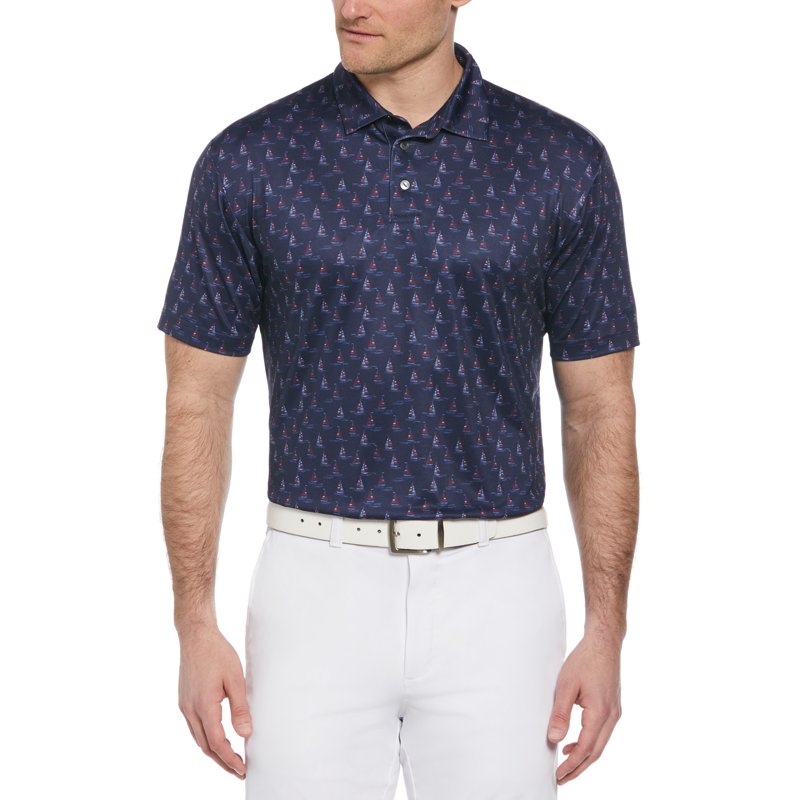 Ben Hogan Sailboat Print Golf Polo Shirt for Men & Big & Tall - Blue, M