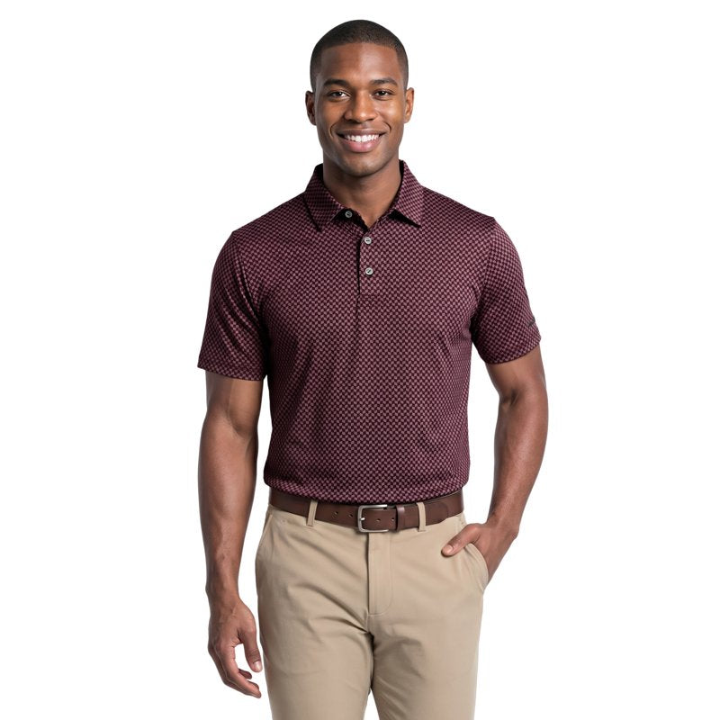 Men's Performance Herringbone Print Golf Polo Shirt - Short Sleeve Activewear