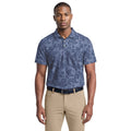 Men's Textured Floral Polo Shirt with Moisture-Wicking & Stretch